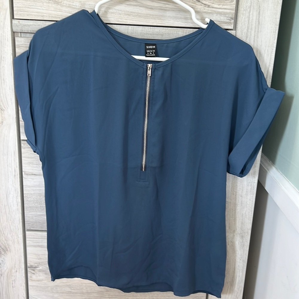 Shein Womens Blue Short Sleeve Blouse